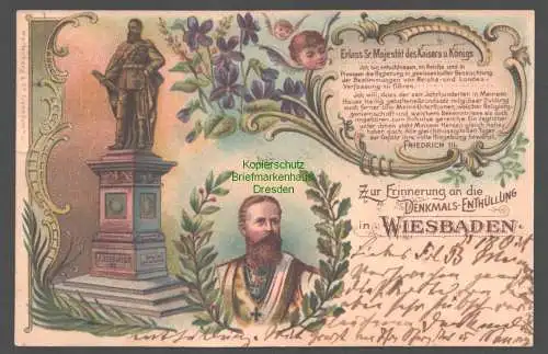 155472 AK Privatpost Wiesbaden 1897 Litho Enthüllung des Denkmals Friedrich III.