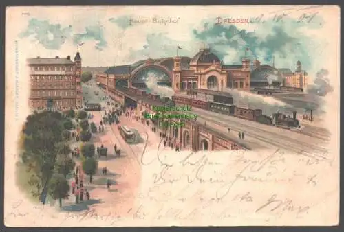 155437 AK Dresden Haupt Bahnhof 1901 Litho mit Bayrische Straße