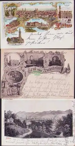 152700 3 Litho Zittau 1898 Rathaus Mandaukaserne Post Johanneum Ratskeller 1893