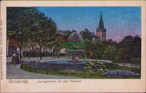 152533 AK Osnabrück 1910 Springbrunnen vor dem Hegertor Lunakarte