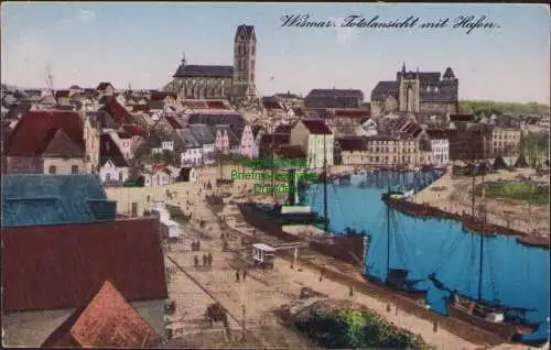 152612 AK Wismar Totalansicht mit Hafen 1927