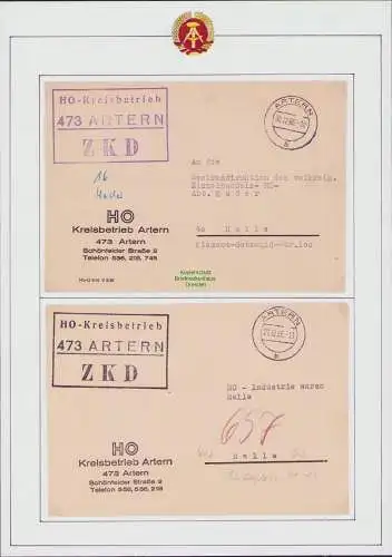 B-17728 2x Brief ZKD Kastenstempel Absenderstempel mit PLZ Artern 1966 1965