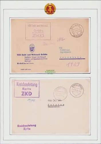 B-17706 2x Brief ZKD Kastenstempel Absenderstempel ohne Postleitzahl PLZ Gröditz