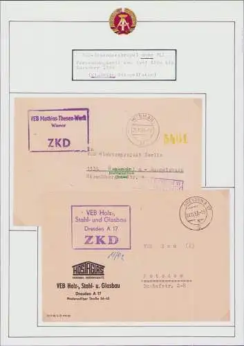 B-17705 2x Brief ZKD Kastenstempel Absenderstempel ohne Postleitzahl PLZ Wismar