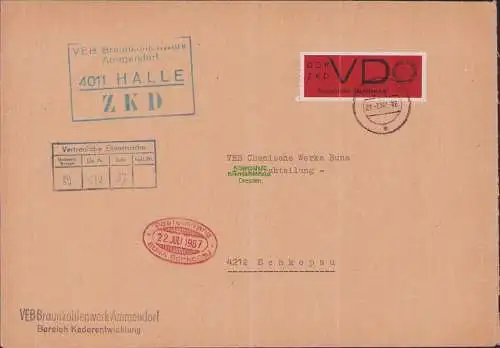 B-17688 Brief DDR Dienst ZKD VD 3 VEB Braunkohlenwerk Ammendorf Ammendorf