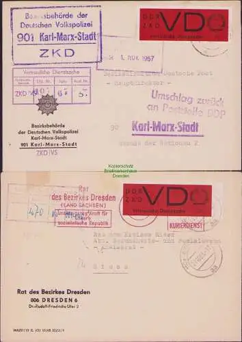 B-17685 2x Brief DDR Dienst ZKD VD 3 kleinformatiger Brief VP Volkspolizei 1967