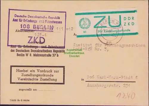 B-17682 Brief DDR Dienst ZKD ZU 1 kleinformatiger Brief n. Karl-Marx Stadt 1965