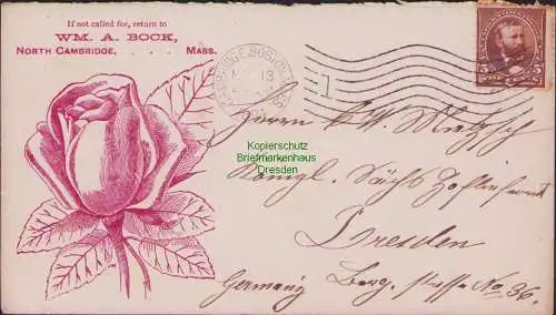 B-17661 Brief USA 1894 Cambridge Boston USA nach Dresden Schmuckzudruck Rose