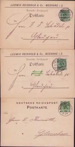 B-17636 3x DR Deutsches Reich Postkarte 1891 Ludwig Reinhold  Co. Meerane gepr.