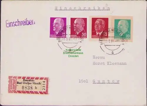 B-17621 DDR 1965 GS Ausschnitt 15 Pfennig Pieck 10 Pfg. Ulbricht Einschreiben