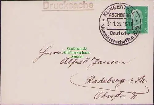 B-17609 DR Deutsches Reich Brief 1929 Klingenthal Aschberg Dt Skimeisterschaften