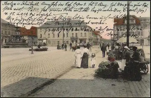 23780 AK Erlangen Schloßplatz Hauptstrasse Marktfrauen Markt Brunnen 1913