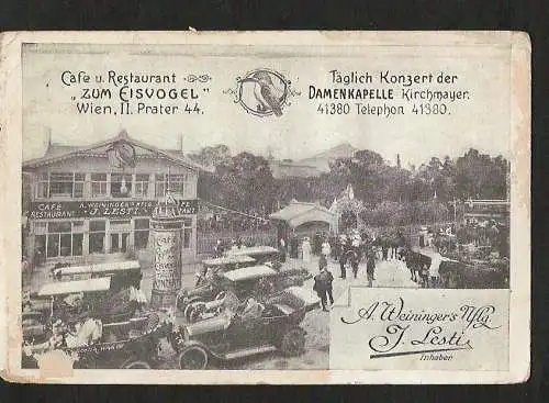 21761 AK Wien Prater 44 Cafe Restaurant Zum Eisvogel J. Lesti Damenkapelle Kirch