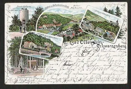 21877 AK Ottenstein Schwarzenberg 1895 Litho Aussichtsturm Hotel Fürstenbrunnen