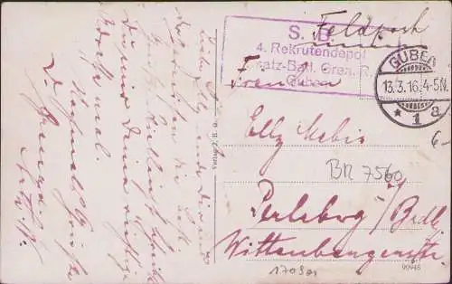 170901 AK Guben Bahnhofstraße Feldpost 1916