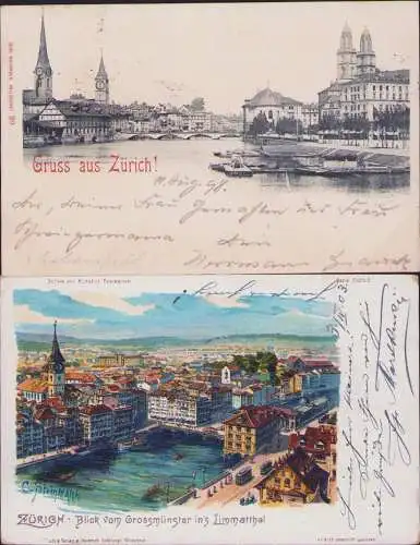 170583 2 AK Zürich Litho 1903 Panorama 1898