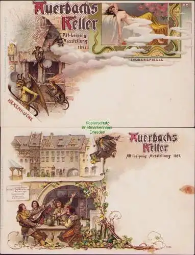 158811 2 AK Alt Leipzig Litho 1897 Auerbachs Keller Hexenküche Ausstellung