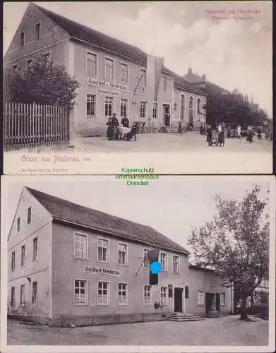 157770 2 AK Gasthof zu Niederau bei Meißen Hermann Schneider um 1900 und 1935