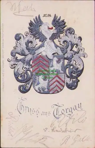 157829 Ansichtskarte Torgau 1913 Wappenprägekarte