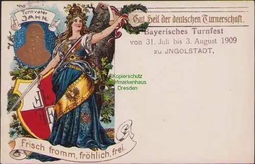 155804 AK Bayrisches Turnfest 1903 Ingolstadt Turnvater Jahn Prägekarte Germania