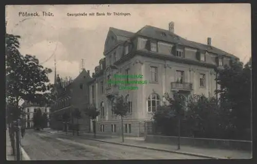 154290 Ansichtskarte Pößneck Thür. Georgstraße mit Bank für Thüringen um 1910