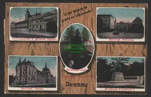 154331 Ansichtskarte Dessau Schlossplatz Grosser Markt 1918 Palais Schloss Denkmal