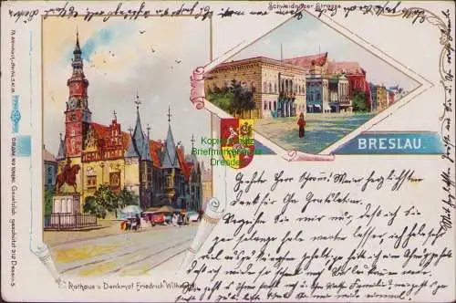 152680 AK Breslau Litho 1900 Schweidnitzer Straße Rathaus Denkmal Friedrich Will