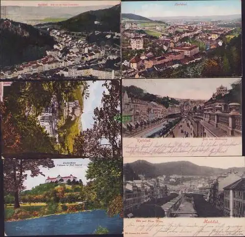 152801 6 Ansichtskarte Karlsbad Karlovy Vary Panorama 1910 Blick vom Mühlbrunnen 1901