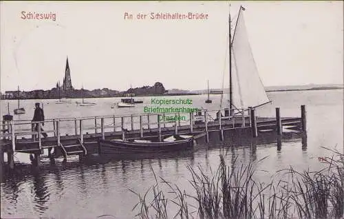 152337 Ansichtskarte Schleswig 1911 An der Schleihallen Brücke