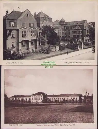 152384 2 Ansichtskarte Freiberg Sachsen St. Johannis Hospital 1916 Feldpost Hausen Kaserne