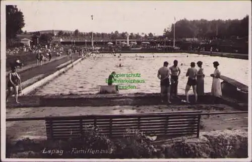 152413 Ansichtskarte Liegau-Augustusbad 1934 Familienbad Schwimmbad Foto-Ansichtskarte Landpoststempel