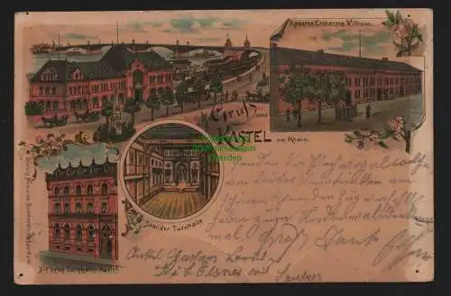 150812 Ansichtskarte Mainz-Kastel Litho 1898 Neue Turnhalle Kaserne Erzherzog Wilhelm