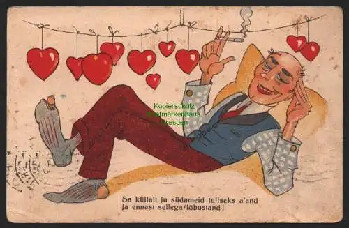 144538 Ansichtskarte Humor Mann  Tartu Vaksa Estland 1936 Künstlerkarte Herzen