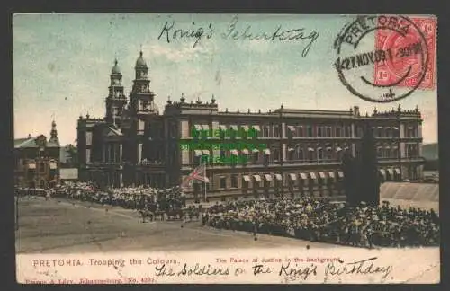 141555 Ansichtskarte Pretoria Südafrika Trooping the Colours The Palace of Justice 1909