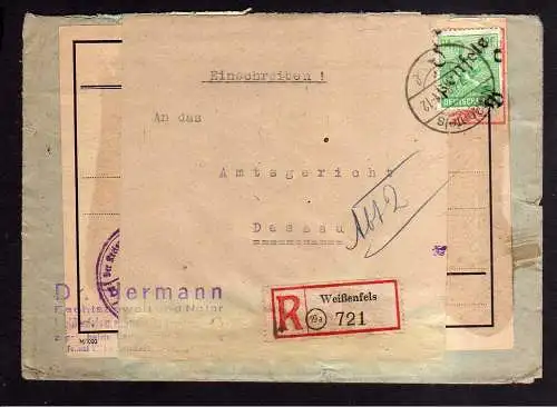 H777 Brief Handstempel Bezirk 20 Weißenfels 2.7.48 Einschreiben Bedarfsbrief Anw