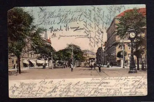 102102 Ansichtskarte Mannheim Schwetzingerstrasse 1902 Uhr Straßenbahn