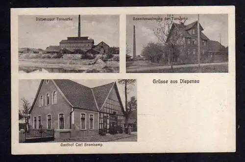 101879 Ansichtskarte Diepenau um 1920 Tonwerk Beamtenwohnung Gasthof Bramkamp