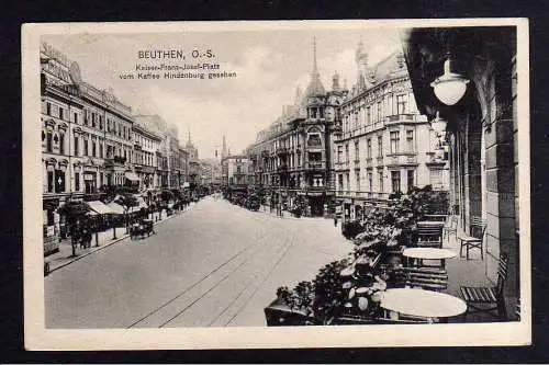 101826 Ansichtskarte Beuthen Oberschlesien 1924 Kaiser Franz Josef Platz Kaffee Hindenburg