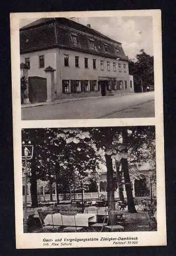 102007 Ansichtskarte Zöbigker Damhirsch Gaststätte Biergarten 1928