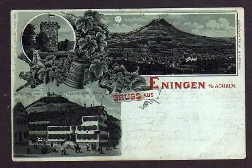 101018 AK Litho Eningen unter Achalm 1901 Hotel Traube und Post Wein Weinkrug