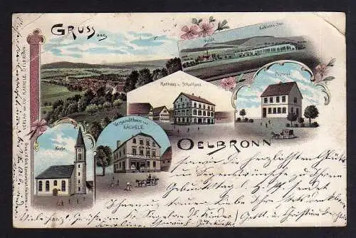 101005 AK Ölbronn Litho 1899 Kirche Versandhaus Rathaus Schule Post Mühle Aalküs