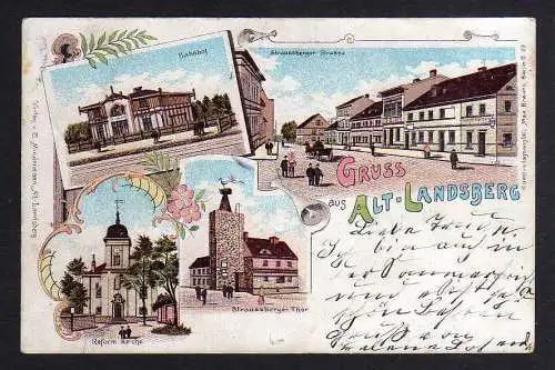 101059 AK Altlandsberg 1902 Litho Bahnhof Straussberger Strasse Kirche