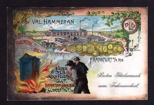 101204 Ansichtskarte Litho Frankfurt Main Feuerfeste Grüsse Tresor Val. Hammeran Kasse 1899