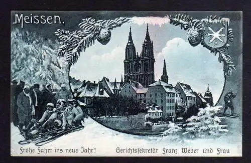 101235 Ansichtskarte Meißen Meissen 1910 Winterbild Schlitten Ski