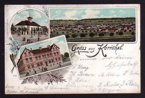 101008 AK Litho Kornthal Lateinschule Kirche um 1900