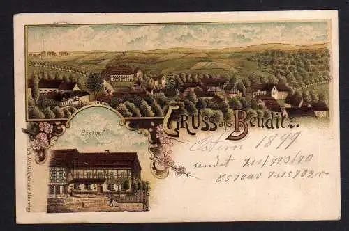 101338 Ansichtskarte Beuden Krostitz 1899 Litho Ort und Gasthof