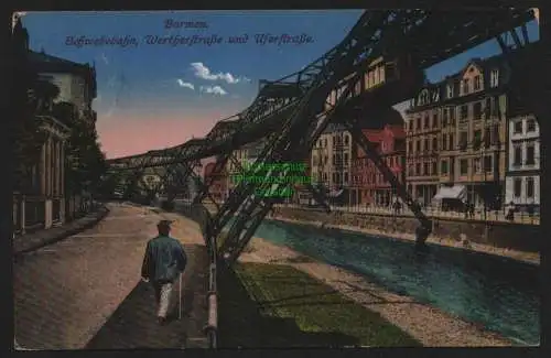 51872 AK Barmen 1917 Schwebebahn Wertherstraße und Uferstraße