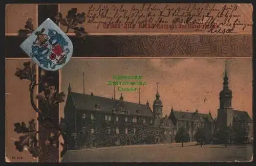 51871 AK Riesa Rathaus mit Klosterkirche 1902 Wappen