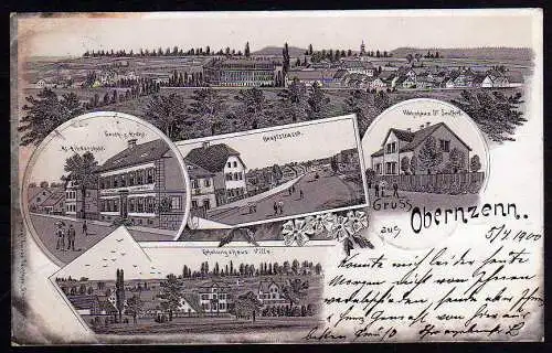 49607 AK Oberzenn Litho 1900 Gasthaus z. Krone Wohnhaus Dr Seuffert Kinderschule