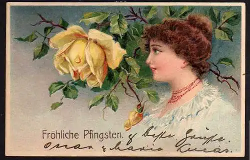 46990 AK Fröhliche Pfingsten 1907 Vignette Marine Kolonial Ausstellung Berlin